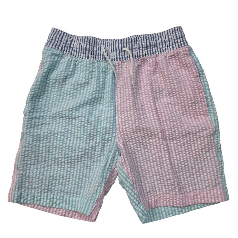 Crewcuts Boys Colorblock Seersucker Swim Trunks Pink Blue Striped BZ666 Size 14